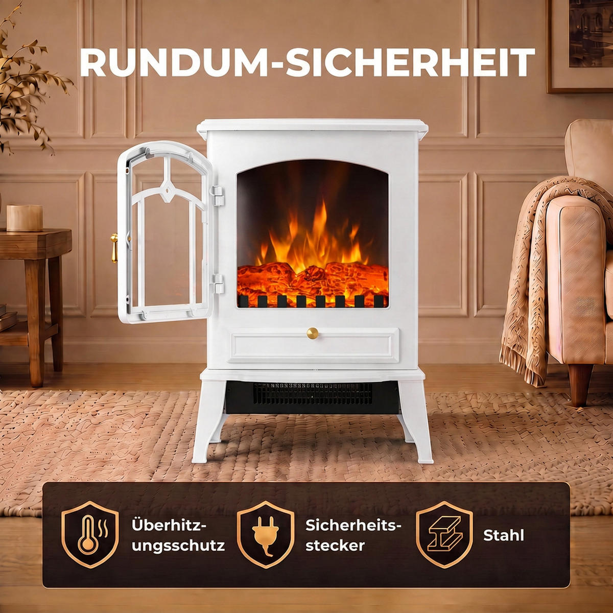 ELEKTRISCHER-KAMIN Verzinktes Stahlblech ABS Weiß - Weiß, Kunststoff/Metall (24/57/39cm) - HOMCOM