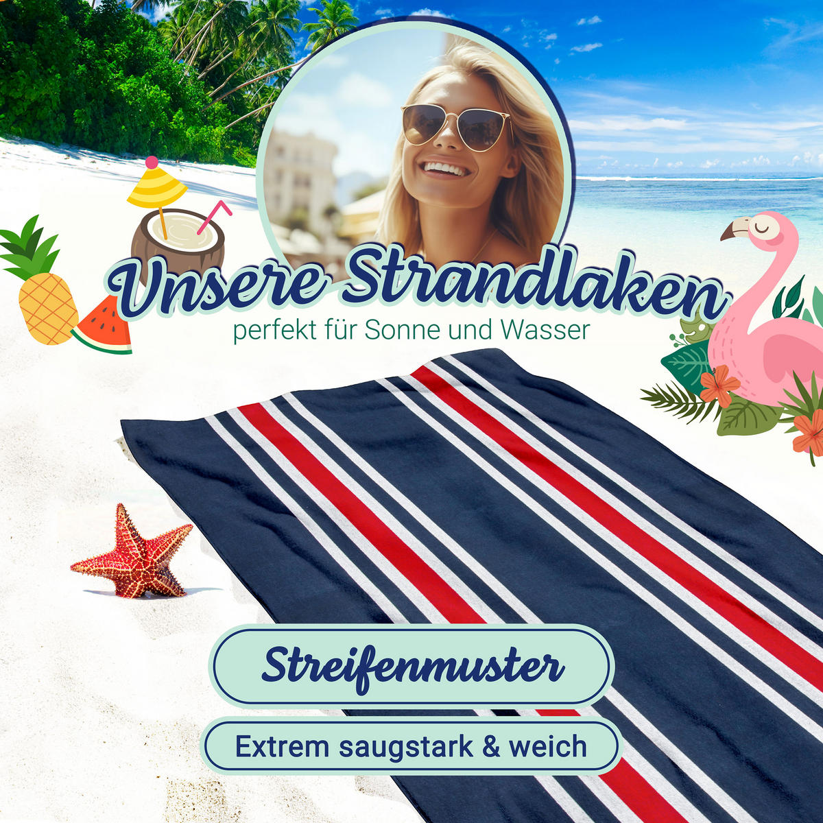 STRANDTUCH, 100x200 cm, 100% Baumwolle, Blau - Multicolor, Textil (100/200cm) - Zollner
