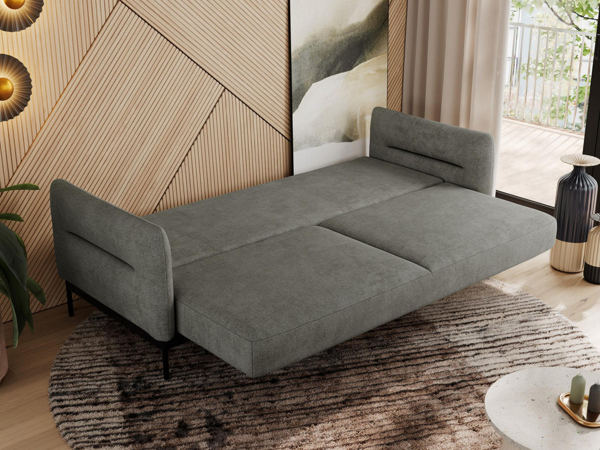 SOFA SALENTO Grau Struktur - Schwarz/Grau, Textil/Metall (221/82/101cm) - MKS