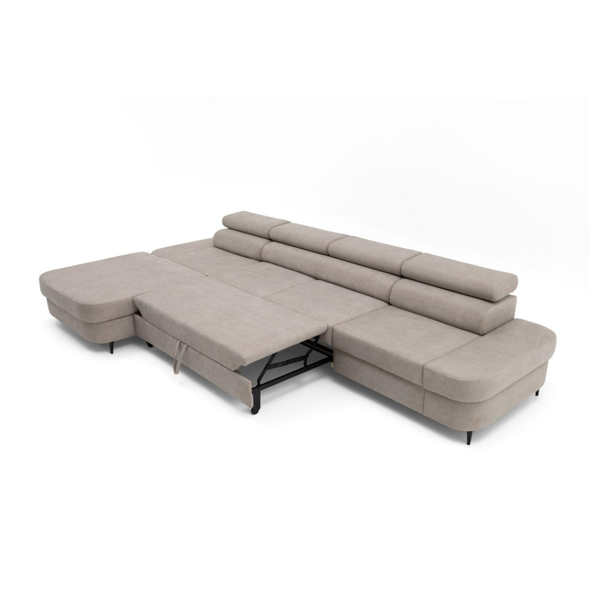 ECKSOFA JAZZ MAXI Links mit Schlaffunktion 125x195 Velours Beige - Beige/Schwarz, Holz/Textil (350/203cm) - Muffo