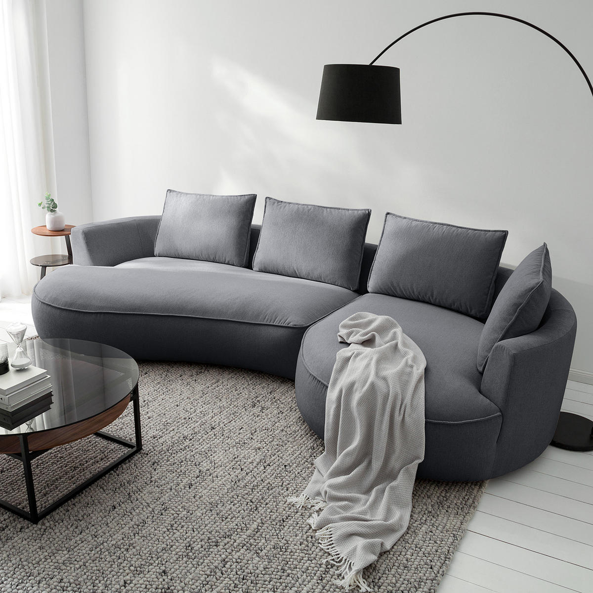 BIGSOFA - Grau, Kunststoff/Textil (322/82/154cm) - home24
