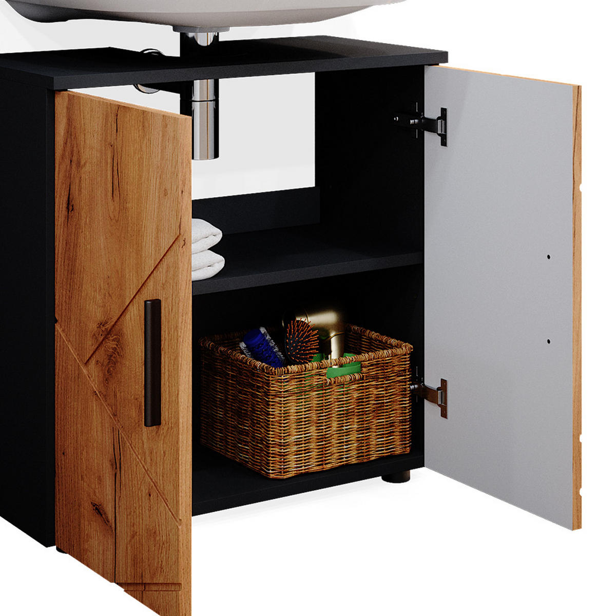 BADMÖBEL-SET Irma Goldkraft Eiche/Anthrazit 4 Teile, mit Hochschrank - Anthrazit/Eiche Wotan, Holzwerkstoff (80/58.6/41cm) - Vicco