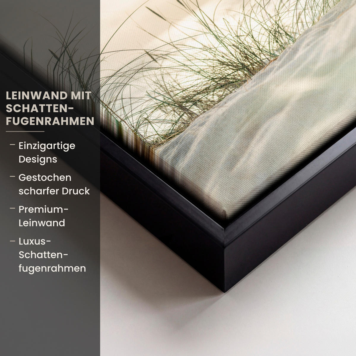 LEINWAND Bilder mit Rahmen - Dünen mit Strandhafer in der Sonne des Nationalparks Schleswig-Holsteinisches Wattenmeer - 30x20 - Creme, Textil (30/20cm) - MuchoWow