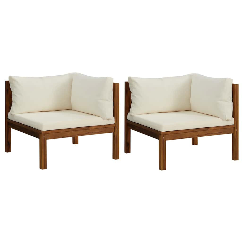 ECKSOFAS 2er Set Mit Cremeweissen Kissen Massivholz Akazie - Creme/Braun, Holz/Textil (69/62.5/69cm) - vidaXL