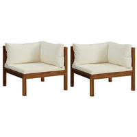 ECKSOFAS 2er Set Mit Cremeweissen Kissen Massivholz Akazie - Creme/Braun, Holz/Textil (69/62.5/69cm) - vidaXL
