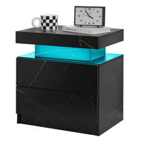 NACHTTISCH 50/53/36 cm cmschwarz/gold aus Holzwerkstoff mit LED-Beleuchtung und 2 Schubladen - Schwarz, Holzwerkstoff (53/36/50cm) - OKWISH