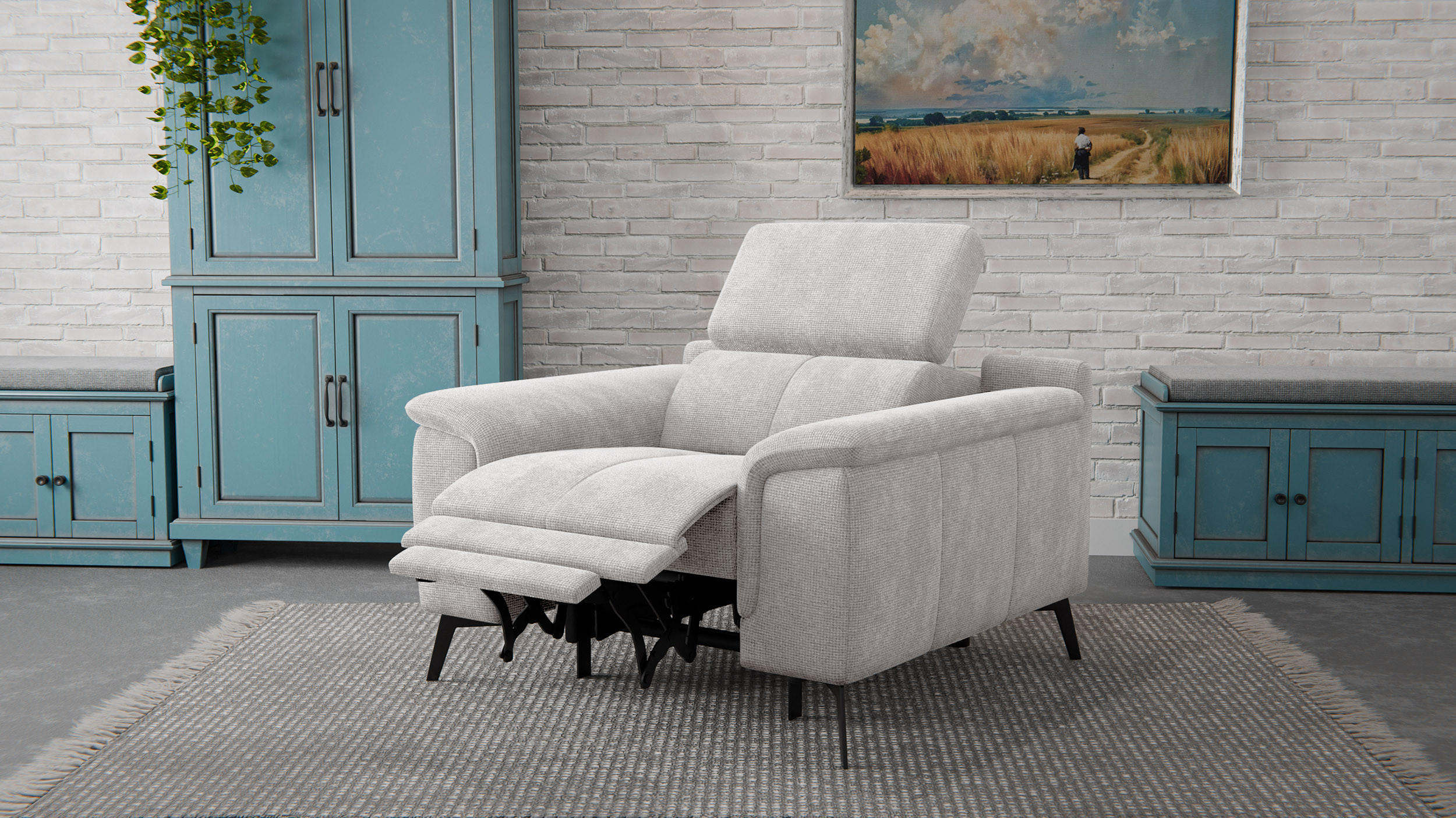 SESSEL FIERO mit Relaxfunktion, creme - Creme/Schwarz, Holzwerkstoff/Textil (114/82/103cm) - Courtois Laville