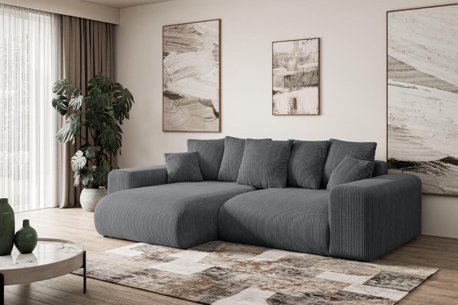 Thumbnail - Altdecor Ecksofa, Dunkelgrau, Textil, 4-Sitzer, U-Form, Ottomane links, 256x165 cm, Wohnzimmer, Sofas & Couches, Wohnlan...