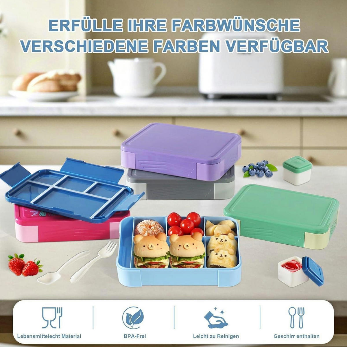 BROTDOSE Kinder 6 Fächer 1300ml Blau - Blau, Kunststoff (168/40/224cm)