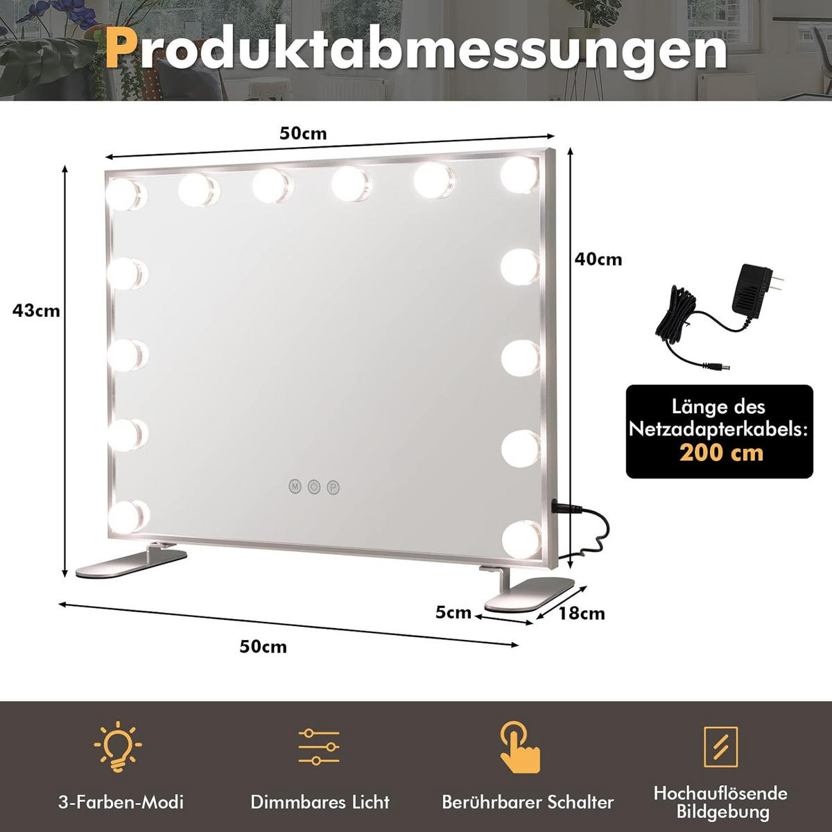 SPIEGEL Hollywood Silber - Silberfarben, Glas (18/43/50cm) - COSTWAY