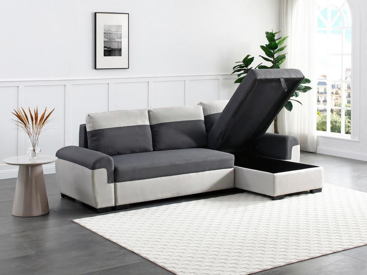 ECKSOFA mit Schlaffunktion - Ecke wechselbar - Stoff - Anthrazit & Hellgrau - GABY II - Anthrazit, Textil (145/264cm) - Vente-Unique