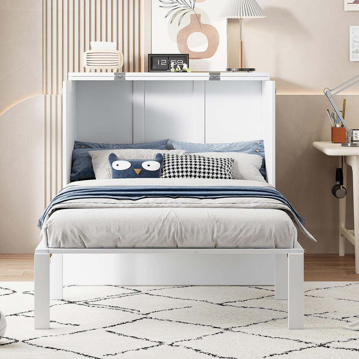 SCHRANKBETT 90/200 cm weiß mit Lattenrost und Stauraum - Weiß, Holz (90/200cm) - OKWISH