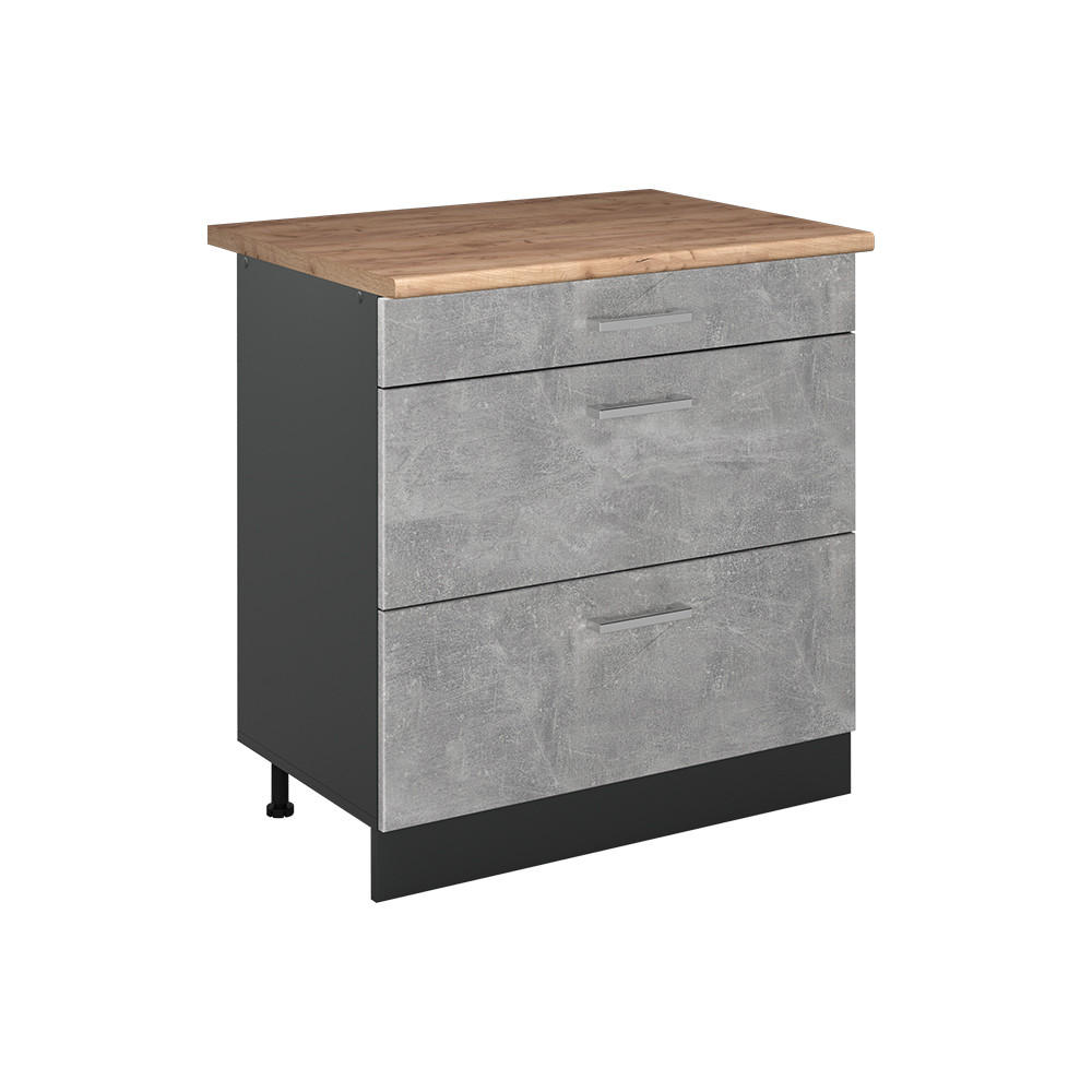 SPODNÍ SKŘÍŇKA KUCHYŇSKÉ LINKY R-Line, Beton/Antracit, 80 cm se 3 zásuvkami pracovná doska Dub Goldkraft - šedá/antracitová, kompozitní dřevo (80/81.6/60cm) - Vicco