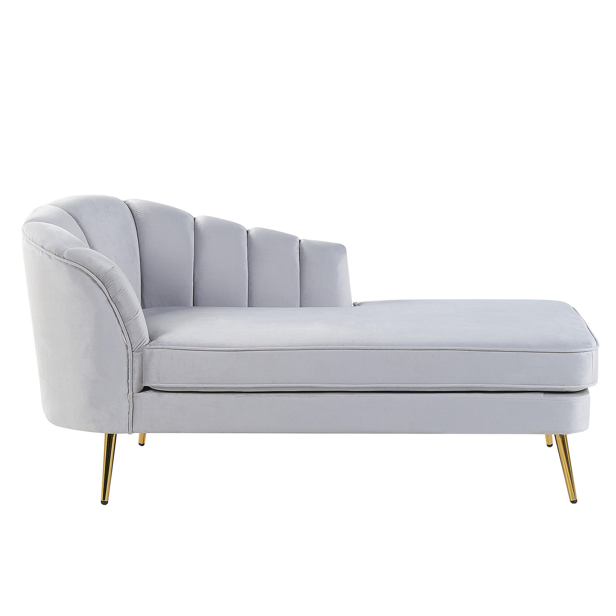 ČALOUNĚNÉ LEHÁTKO CHAISE LONGUE Sametová látka světle šedé levostranné Allier - šedá/zlatá, textil (150/75/76cm) - Beliani