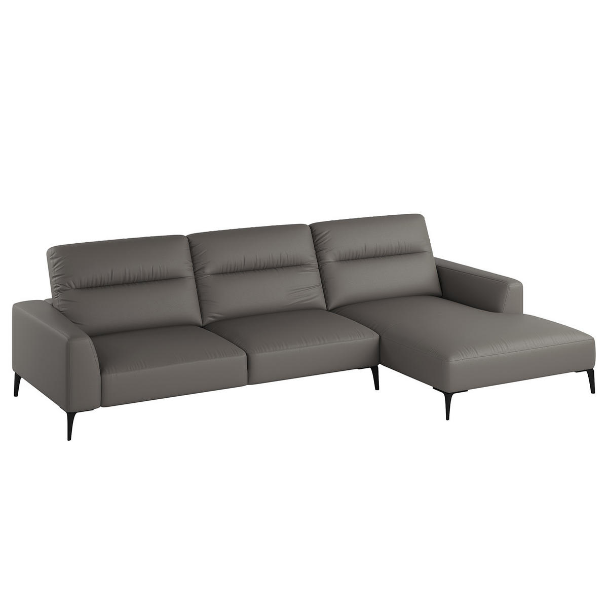 ECKSOFA mit Longchair - Schwarz/Grau, Leder/Metall (328/180cm) - home24