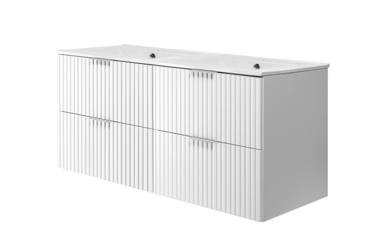 WASCHBECKUNTERSCHRANK, Weiß, 120 (2 x 60) x 57 x 46 cm, silberner Griff, ohne Arbeitsplatte - Silberfarben/Weiß, Holzwerkstoff (120/57/46cm) - 3XE LIVING