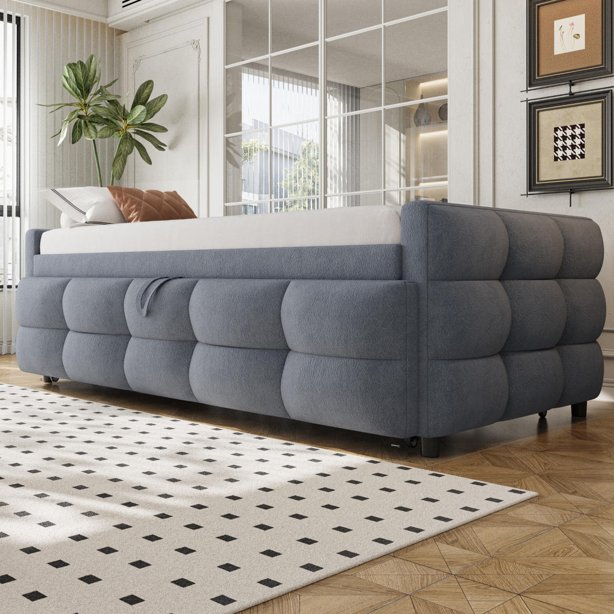 POLSTERBETT 90/190 cm Grau mit Ausziehbett - Grau, Textil (90/190cm) - Oxeza
