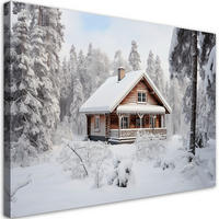 WANDBILD hütte im wald winter - Weiß, Textil (60/40cm) - Feeby