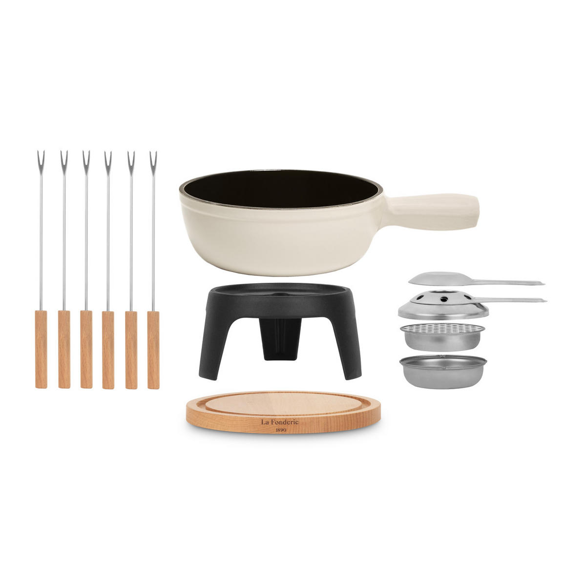 FONDUE-SET MONT BLANC Beige, 6-Personen, Gusseisen, Käse- und Schokoladenfondue, 6 Gabeln Kapazität 1.8L - Creme, Metall (21/17/21cm) - La Fonderie 1890