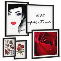 BILDER SET 5er Set - 50x50 cm & 20x30 cm & 40x60 cm Schwarzer Rahmen - Inschrift mit roten Rosen - Schwarz, Kunststoff (40/60cm) - TULUP