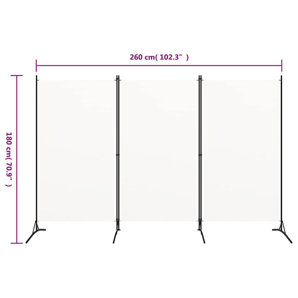 RAUMTEILER 3-teilig Creme 260/180 Cm Stoff - Weiß, Textil (260/180/1cm) - vidaXL