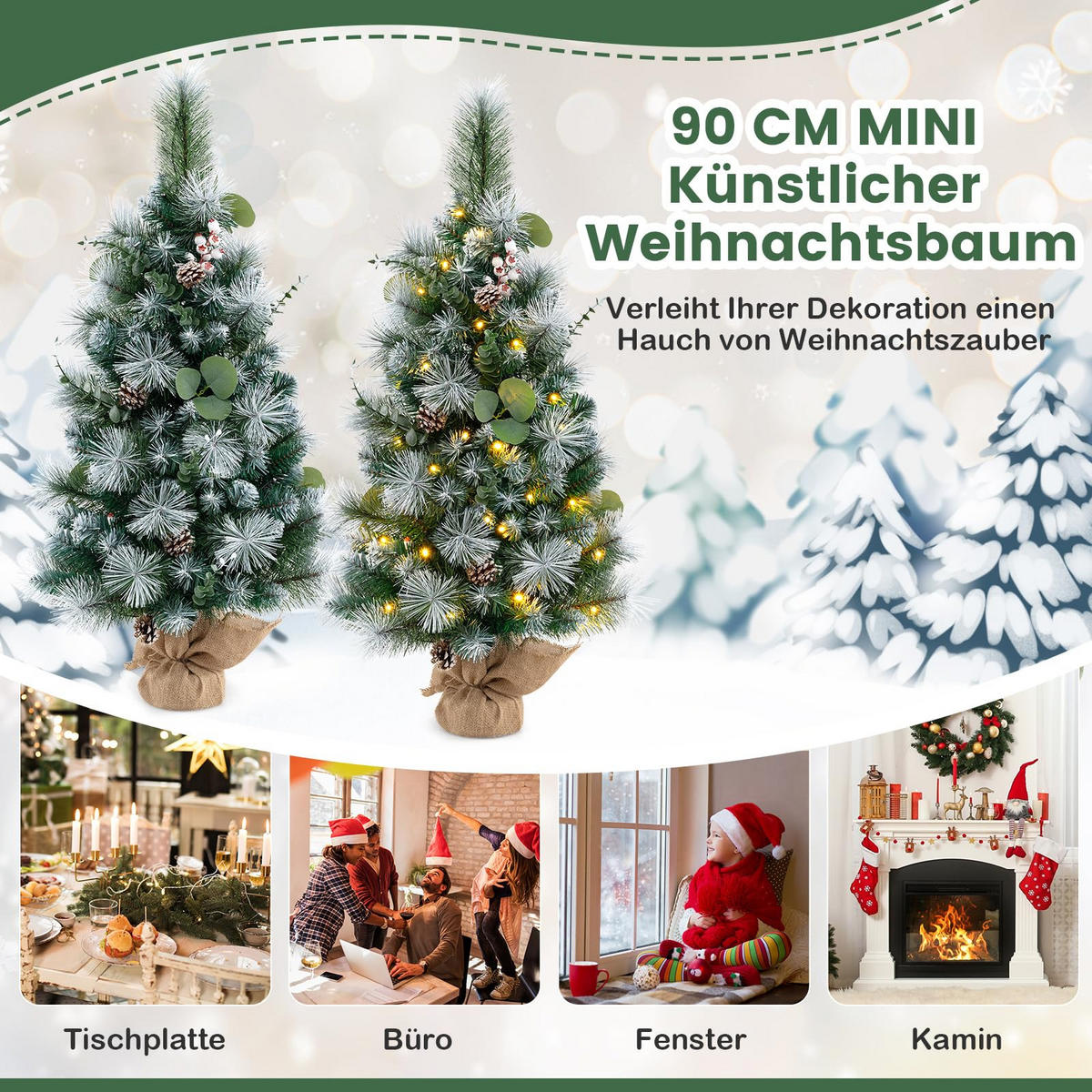 WEIHNACHTSBAUM Tisch Tannenform mit Beleuchtung 90 cm grün - Grün, Kunststoff (90cm) - COSTWAY