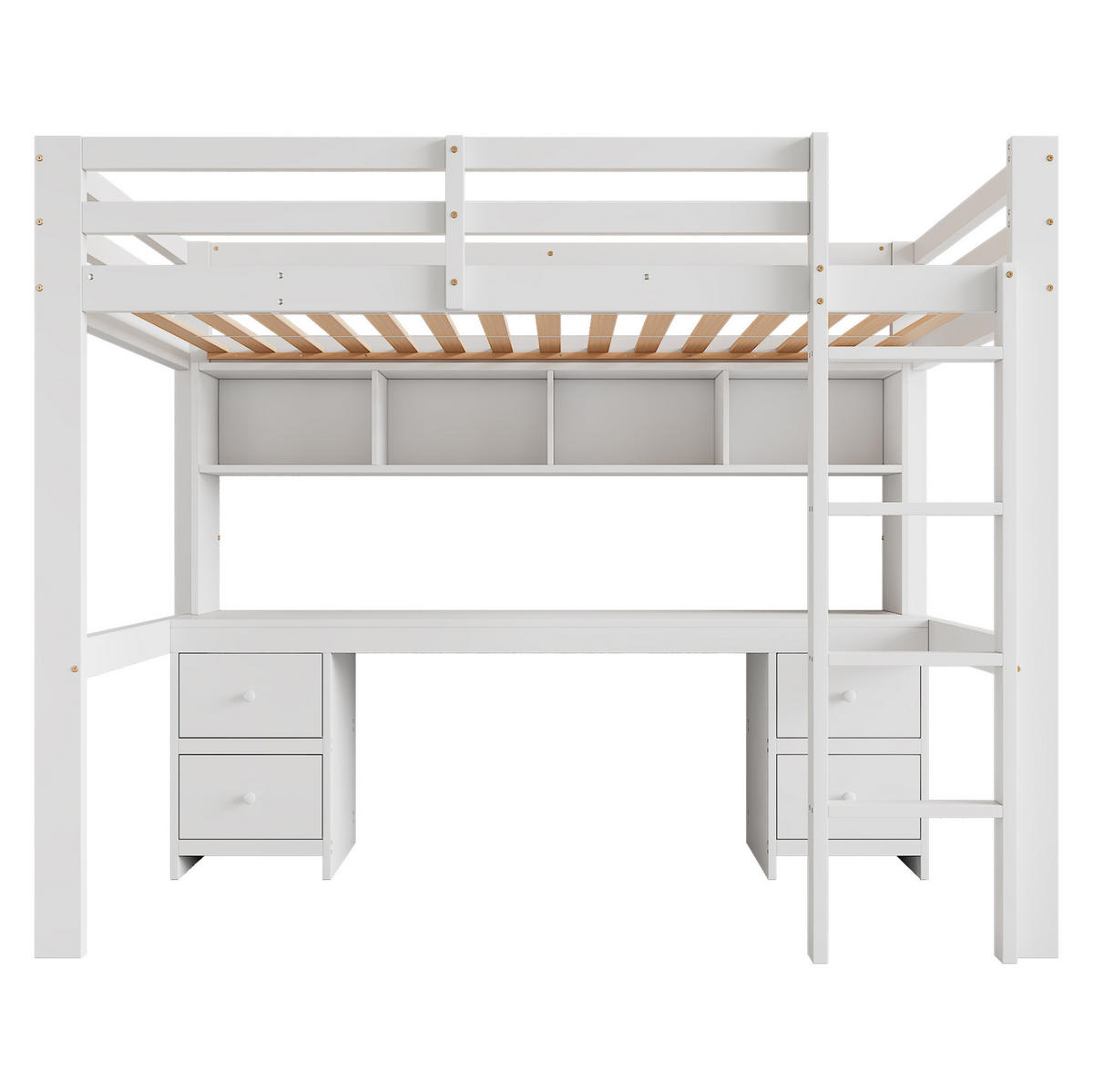 VISOKA postelja 90/200 cm bela z mizo in shranjevalnim prostorom iz bora in MDF - bela, les (90/200cm) - OKWISH