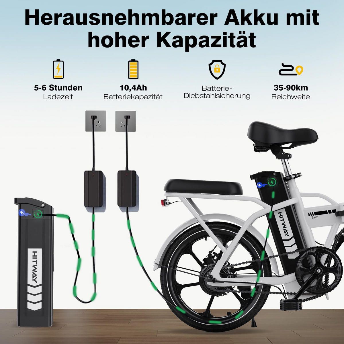 E BIKE Klapprad BK5S Leicht & Kompakt für Stadt & Bahn - 85% vormontiert mit 36Vh/10,4Ah abnehmbarer Akku - Weiß, Metall (37cm) - HITWAY