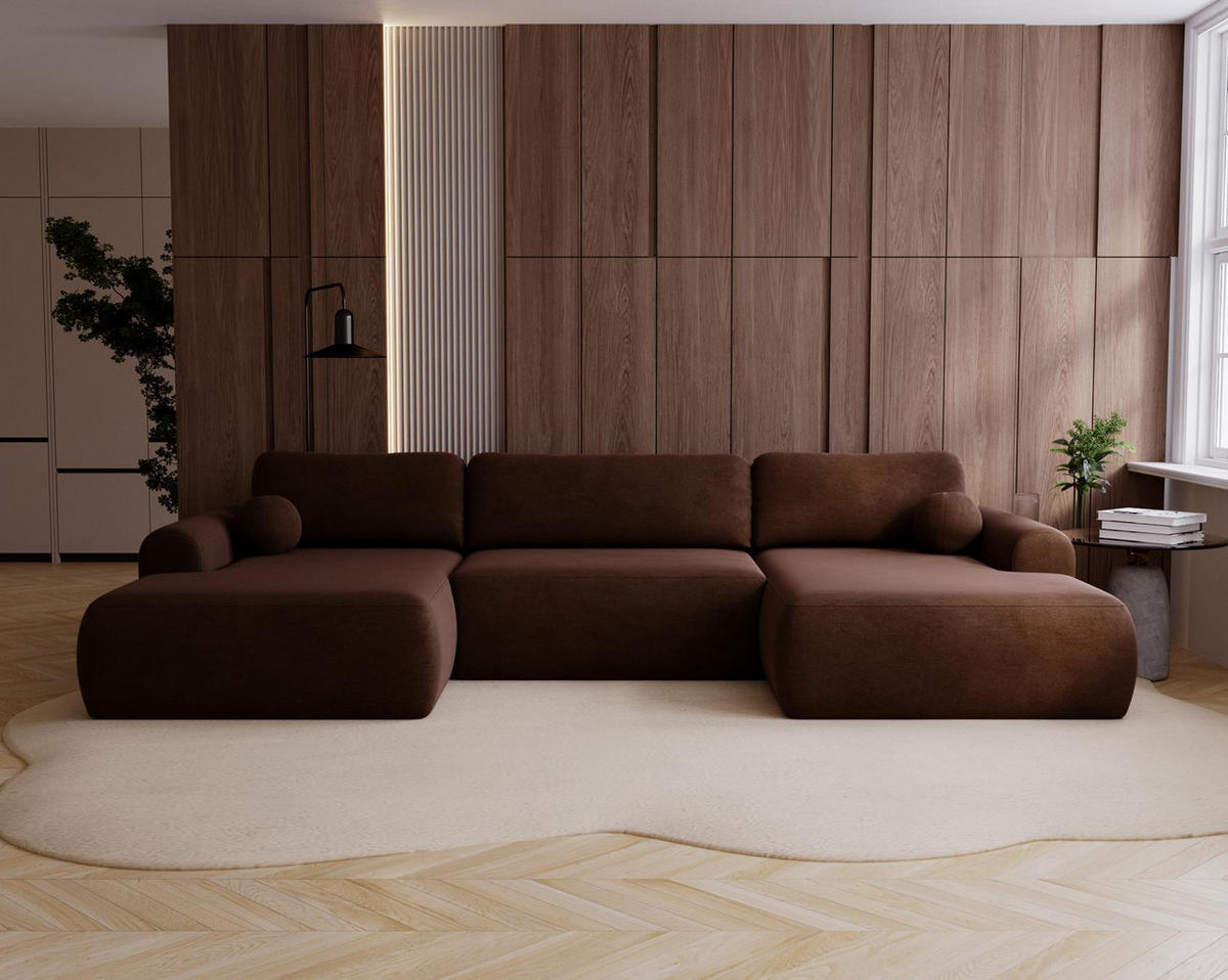 WOHNLANDSCHAFT Aurora Braun, mit Schlaffunktion in Vena Stoff - Braun, Holzwerkstoff/Textil (344/92/177cm) - Bettso