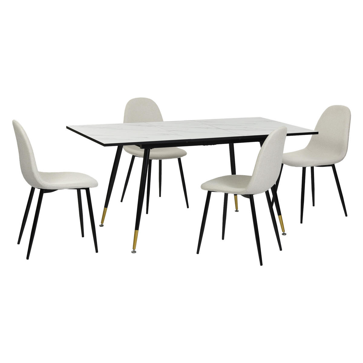 ESSTISCH SET mit ausziehbarem Tisch und 4 bequemen Stühlen - Beige/Schwarz, Holzwerkstoff/Metall (80/75/160cm) - Urban Meuble