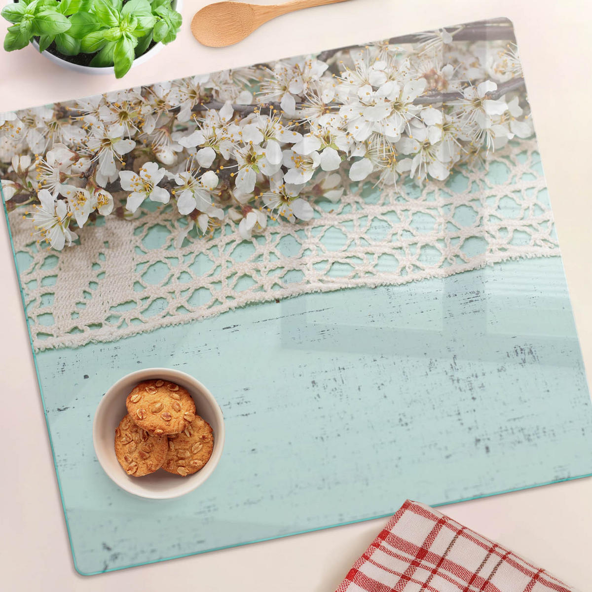 GLASPLATTE 60x52 cm Kirschblüten - Beige, Glas (60/0.4/52cm) - TULUP