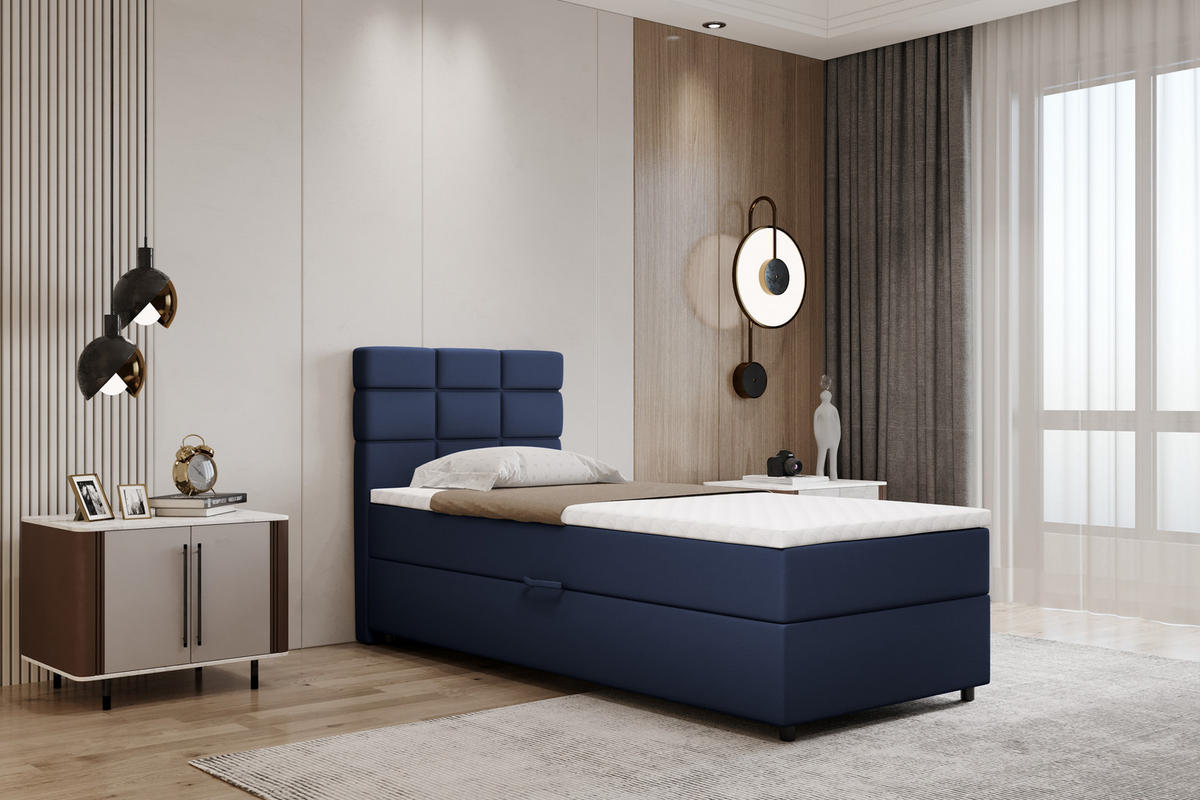 BOXBETT Reve 90 x 200 cm mit Bettkasten und Lattenrost ohne matratze - dunkelblau - Dunkelblau, Holz (90/200cm) - Panda Möbel