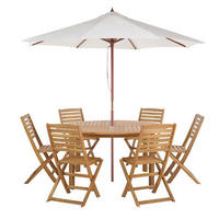 GARTENMÖBEL SET 6-Sitzer mit Sonnenschirm Akazienholz hellbraun Tolve - Hellbraun/Beige, Holz - Beliani