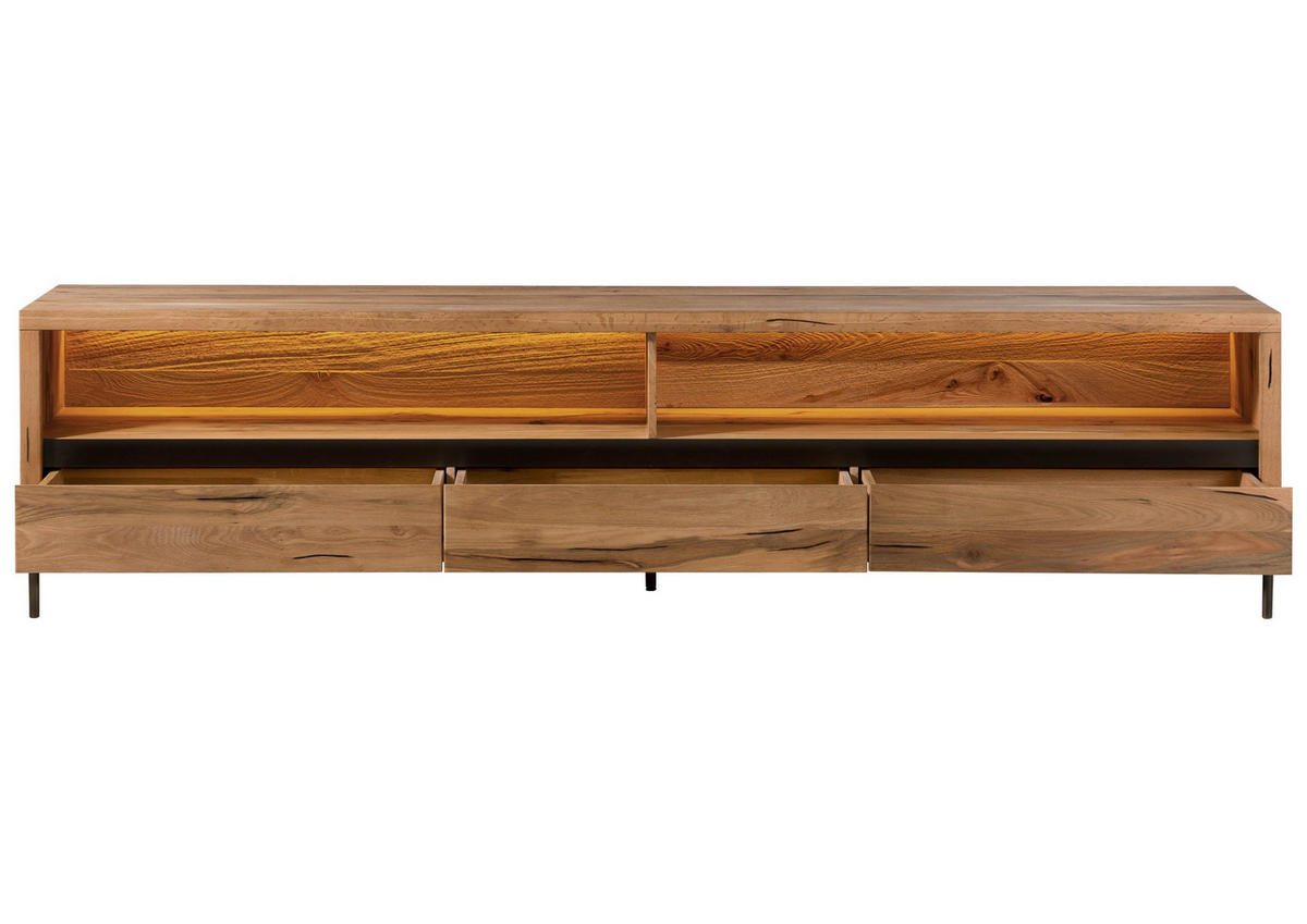 TV-BOARD Wild-/Zerreiche 242x47x60 natur geölt MONTREUX LUX #112 - Naturfarben, Holz (242/60/47cm) - Massivmoebel24