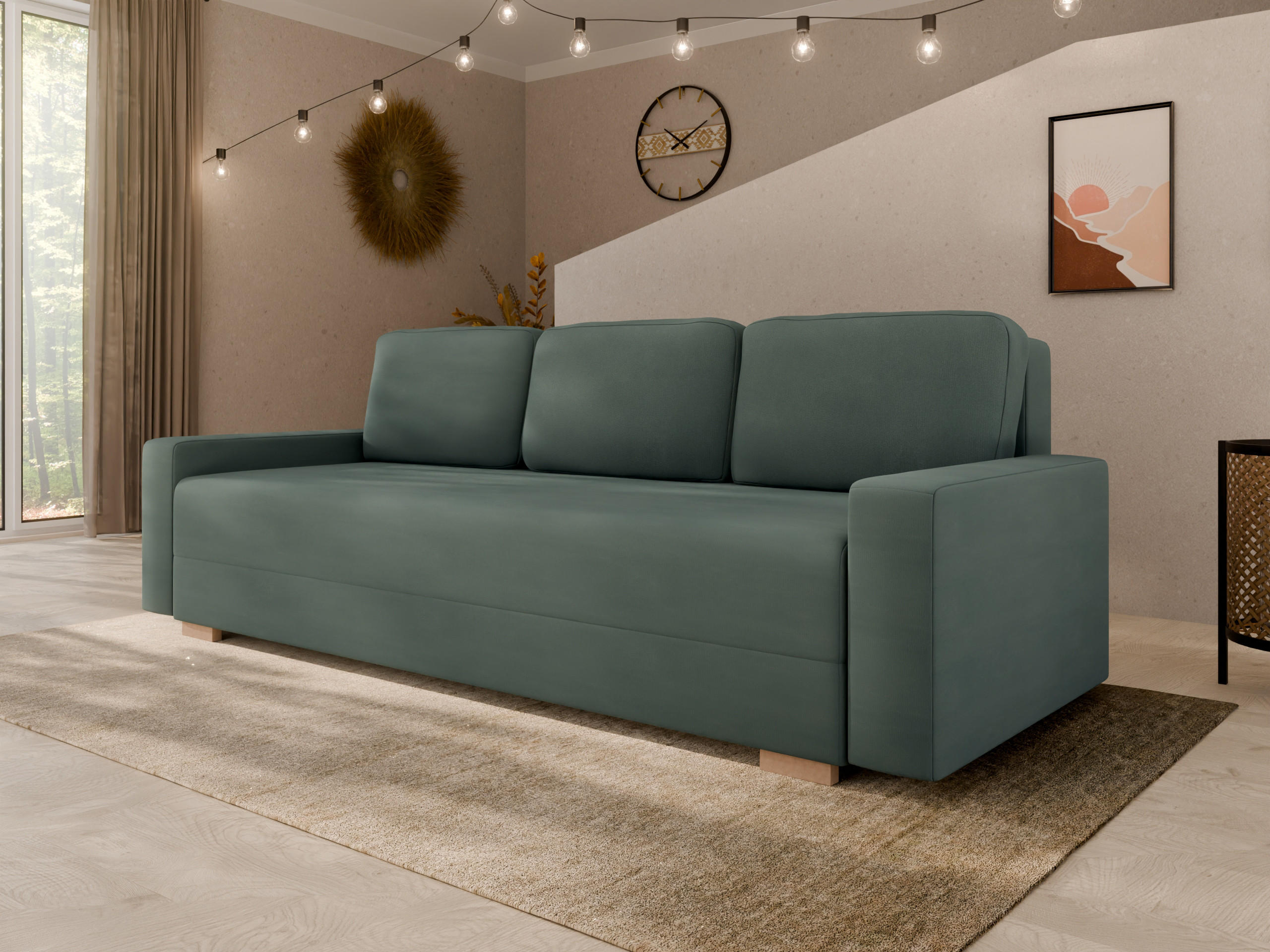SCHLAFSOFA Celeste – modernes Design trifft auf höchsten Komfort, Grün - Grün, Holz (225/80/94cm) - Panda Möbel