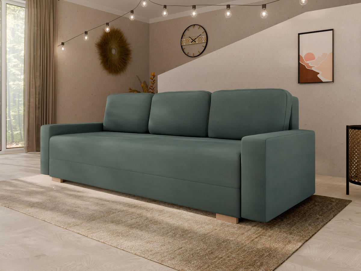 SCHLAFSOFA Celeste – modernes Design trifft auf höchsten Komfort, Grün - Grün, Holz (225/80/94cm) - Panda Möbel