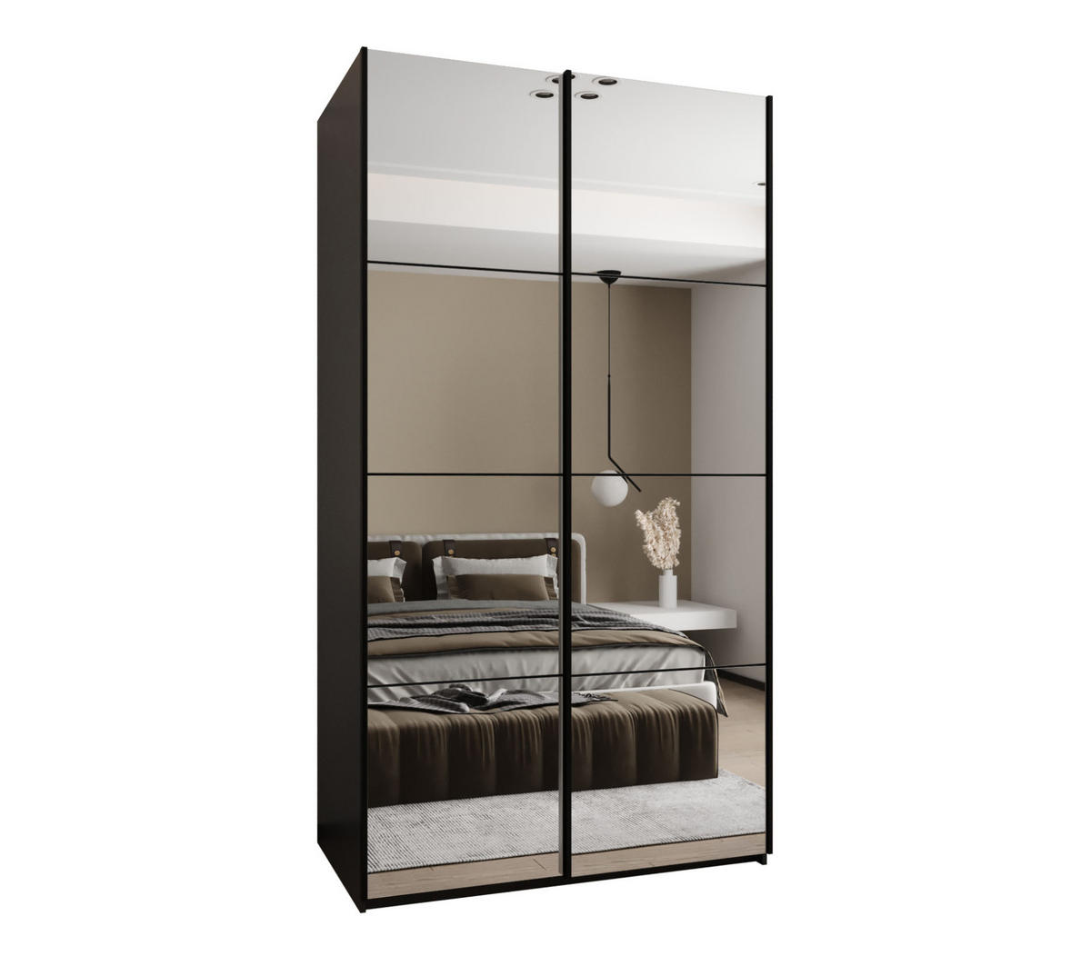 SCHWEBETÜRENSCHRANK 245,5/130/64 2-türig - Schwarz, Holz/Metall (130/245/64cm) - Abiks Möbel