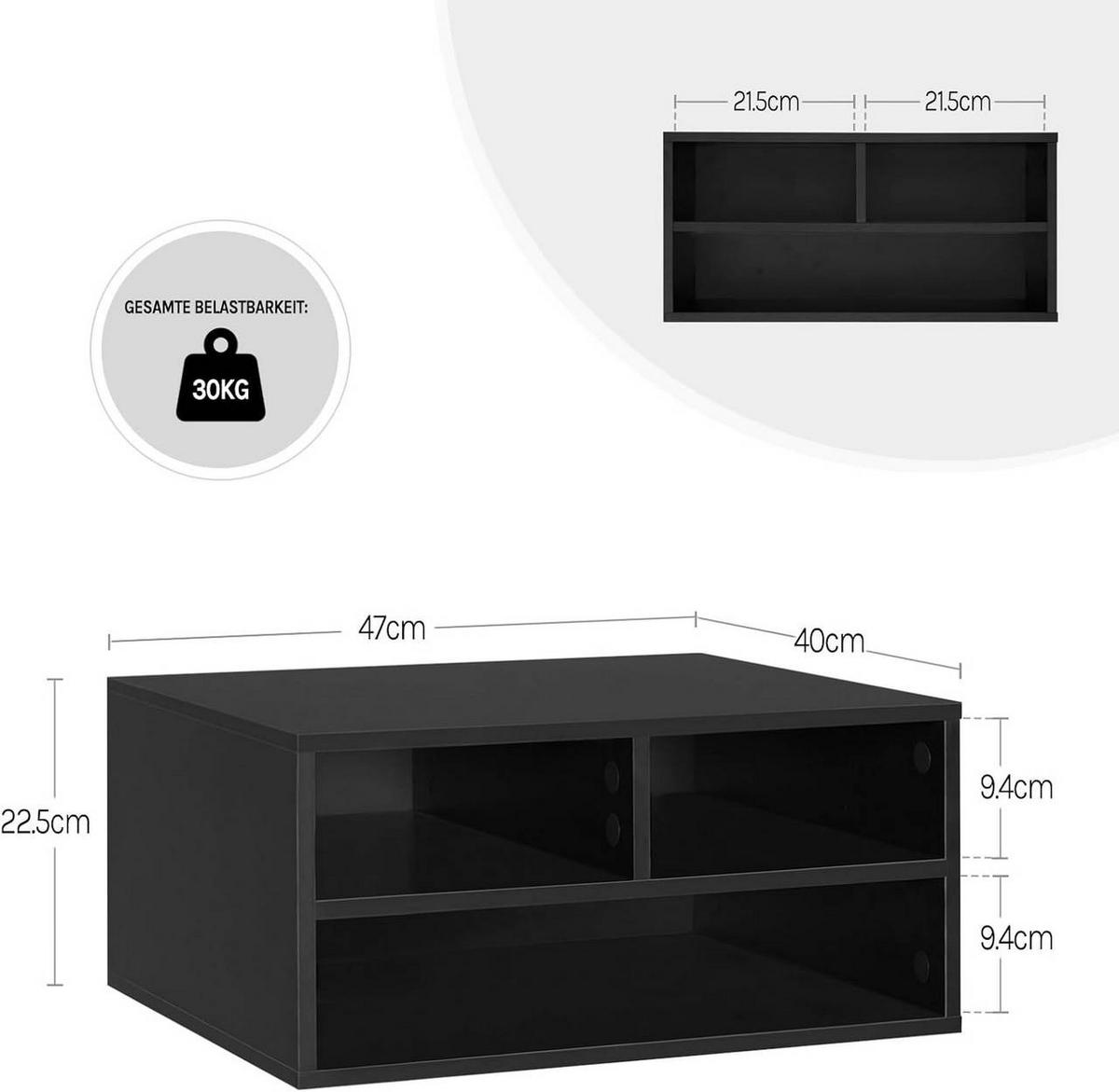 AKTENREGAL mit 3 Fächern,Druckerschrank, 47x22,5x40 cm, Schwarz - Schwarz, Holzwerkstoff (40/47/22.5cm) - Woltu