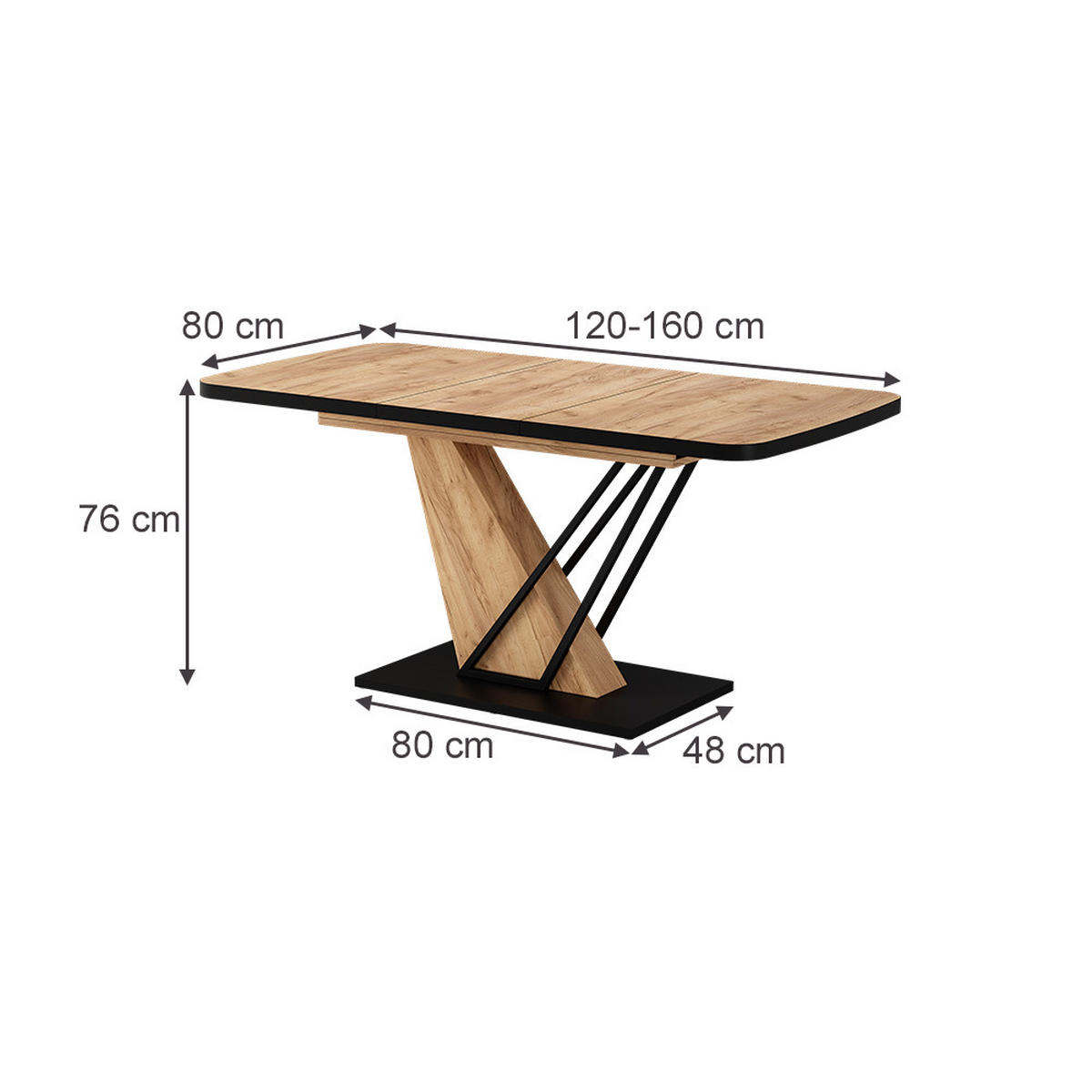 JEDÁLENSKÝ STÔL Fenaro Čierna/dubová - čierna/farba duba, kompozitné drevo (80/120/77.4cm) - Vicco