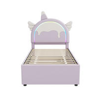 KINDERBETT 90/200 cm Violett, mit Einhorn-Design, Ausziehbett und PU-Material - Lila, Kunststoff