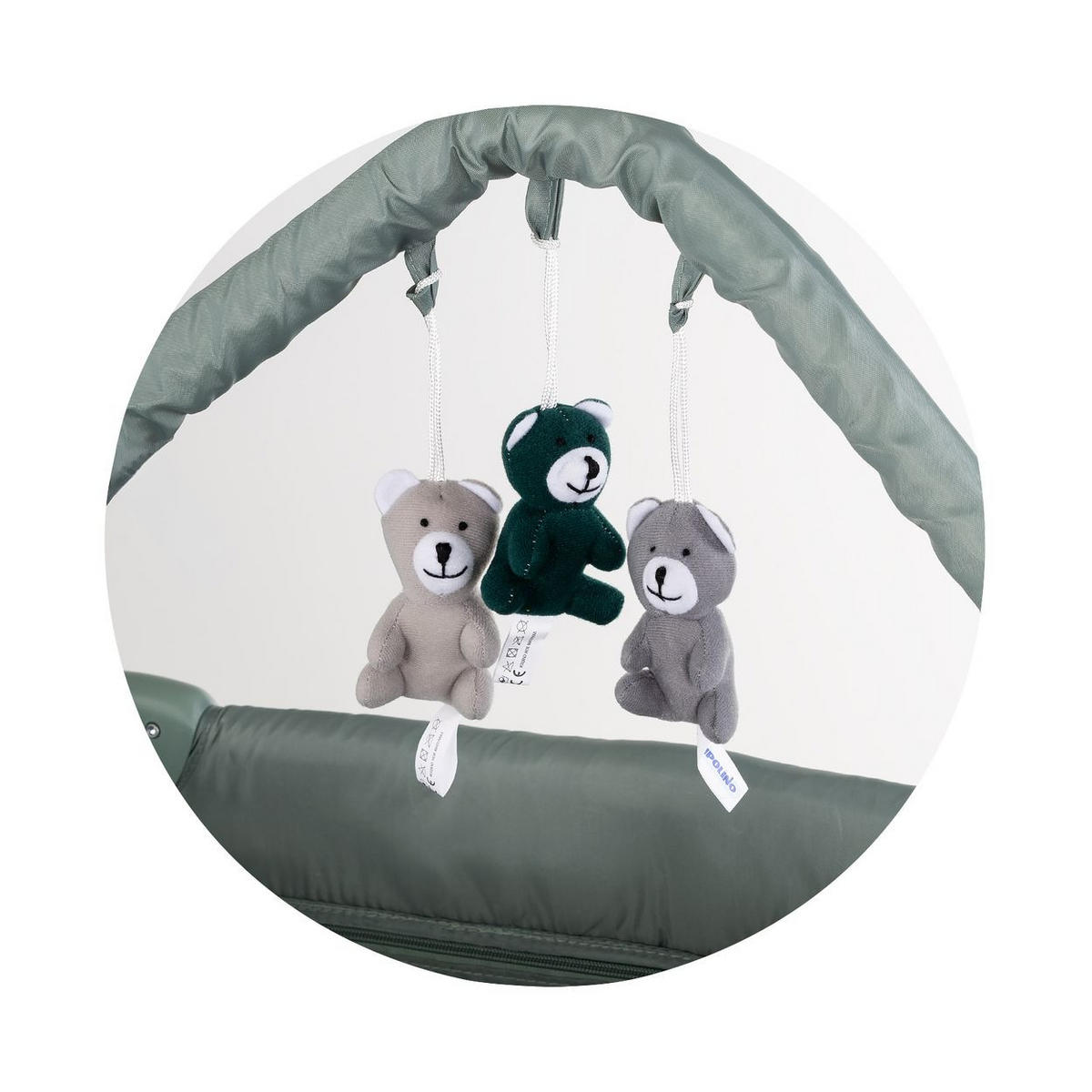 BABYREISEBETT Luna grün grau Wickelauflage, Spielbogen, Faltmatratze, Seiteneingang, 2 Ebenen - Grün, Metall (60/120cm) - Chipolino