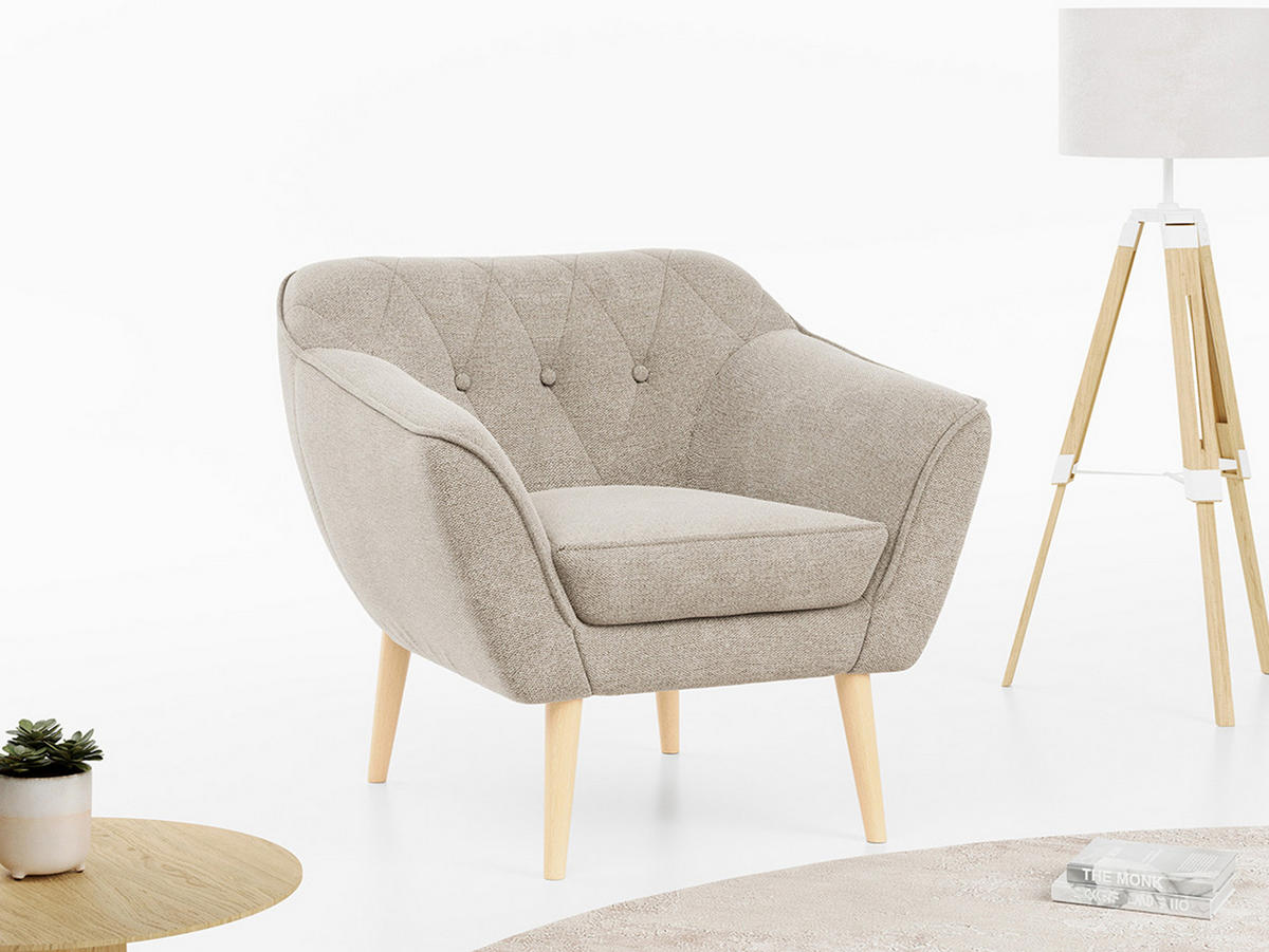 SESSEL Pirs 1 Sitzer Strukture Beige - Beige/Braun, Holz/Textil (80/75/74cm) - MKS
