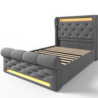 TAPECIRANI krevet od samta 90x200 cm sivi s LED rasvjetom, USB i Type-C priključcima te hidrauličkim spremištem - siva, tekstil (90/200cm) - Modfu