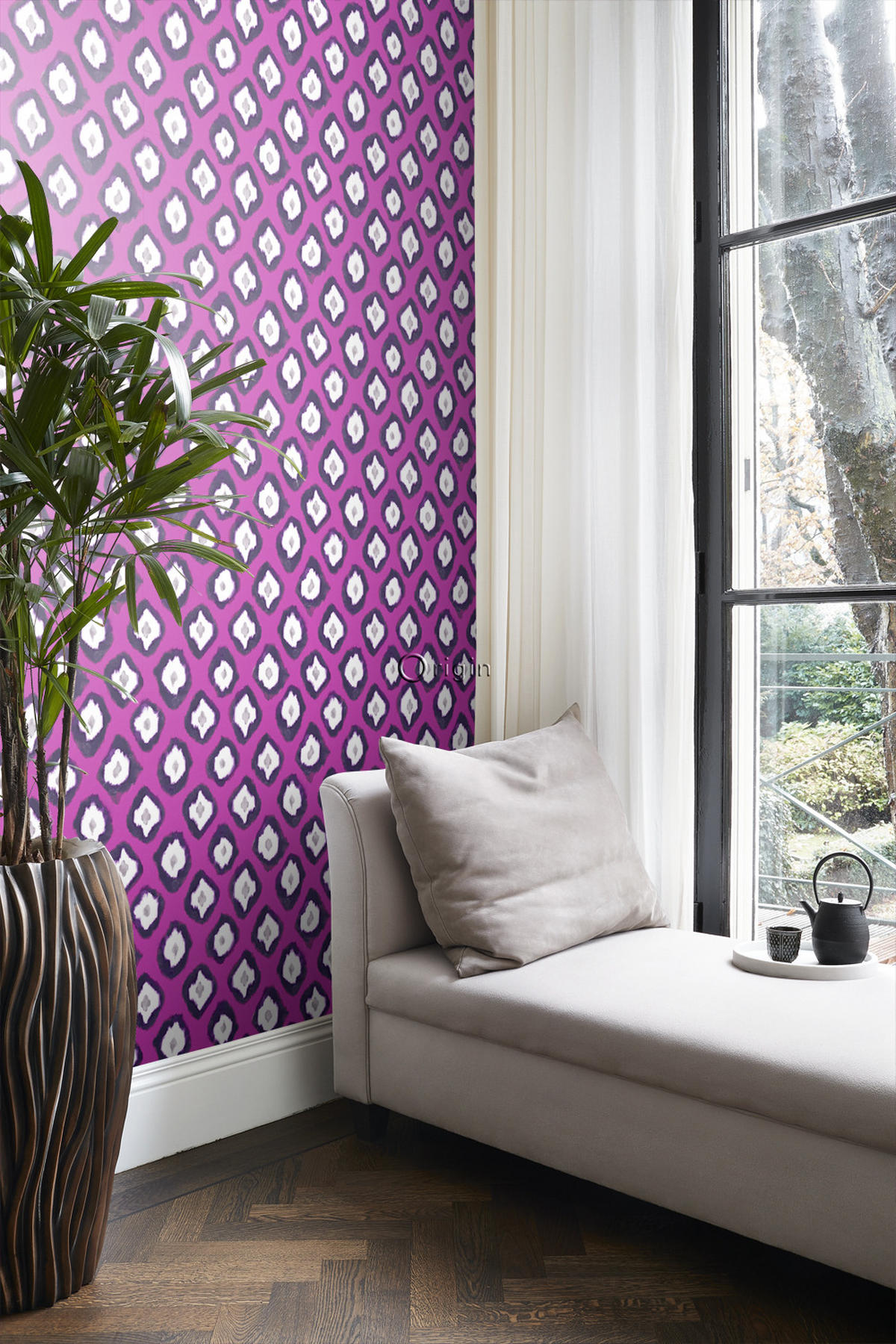 TAPETE Ikat-Motiv 53 cm x 10.05 m - Pink, Papier (53/1000cm) - Origin Wallcoverings