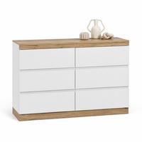 KUCHYŇSKÁ SKŘÍŇ bílá a dubová, 6 zásuvek, uzamykatelná přihrádka, do ložnice a obýváku, 110×40×67,5 cm - bílá/barva dubu, kov/kompozitní dřevo (110/67.5/40cm) - STILVORA