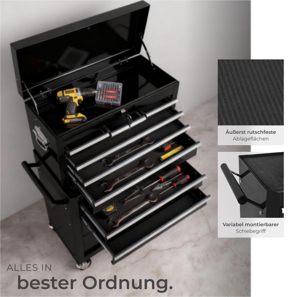 WERKZEUGWAGEN ,Rollen Ø 100 mm,schwarz - Schwarz, Metall (33/110/69cm) - tectake