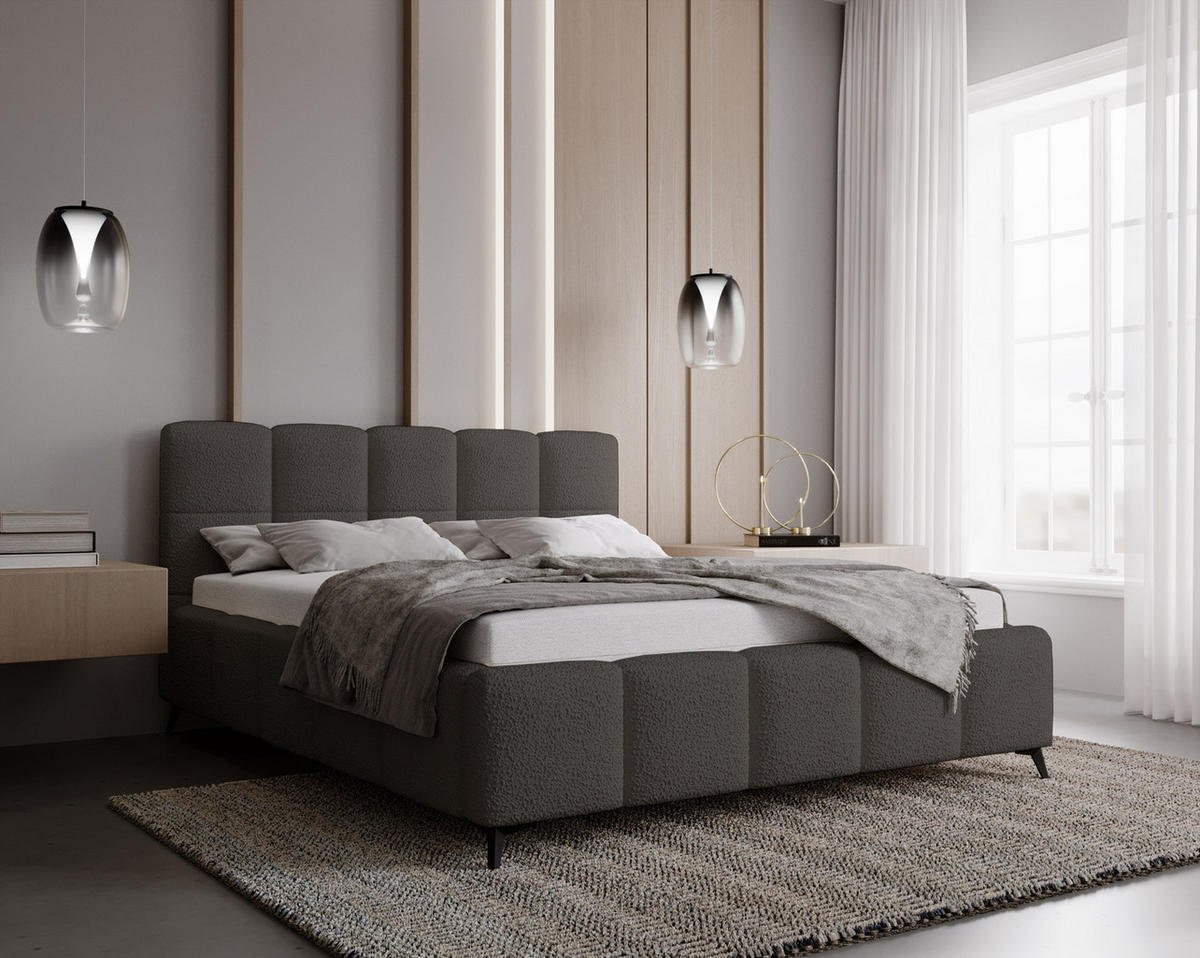 DOPPELBETT 200x200 mit Bettkasten Kastilo, Boucle, Dunkelgrau - Dunkelgrau, Holz/Textil (200/200cm) - Emporius