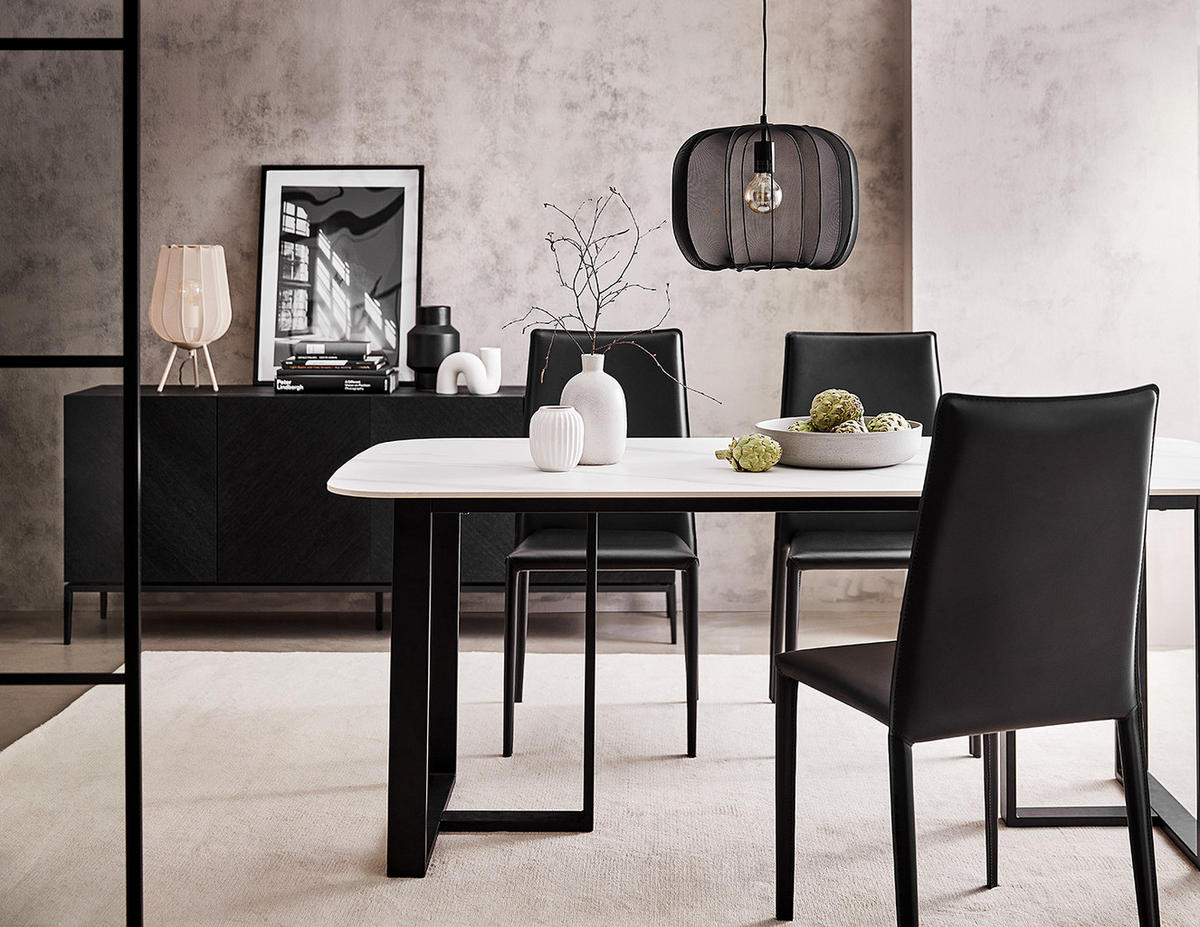 ESSZIMMERSTUHL - Recyceltes Leder / Eisen, 2er-Set - Schwarz, Leder (46/97/56cm) - home24