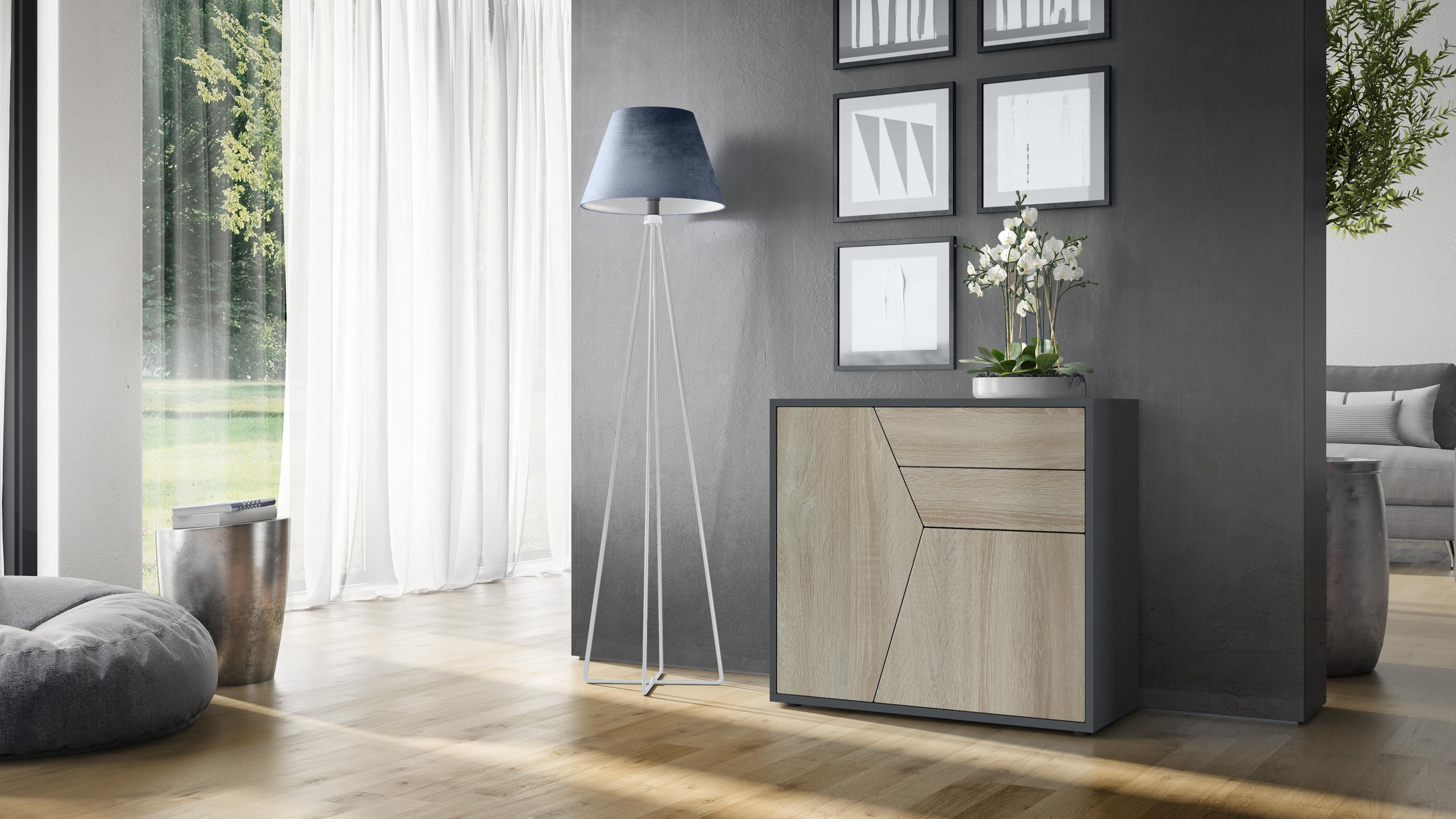 KOMMODE Benny Fronten in Eiche sägerau - Eiche San Remo, Holzwerkstoff (79/74/36cm) - Vladon