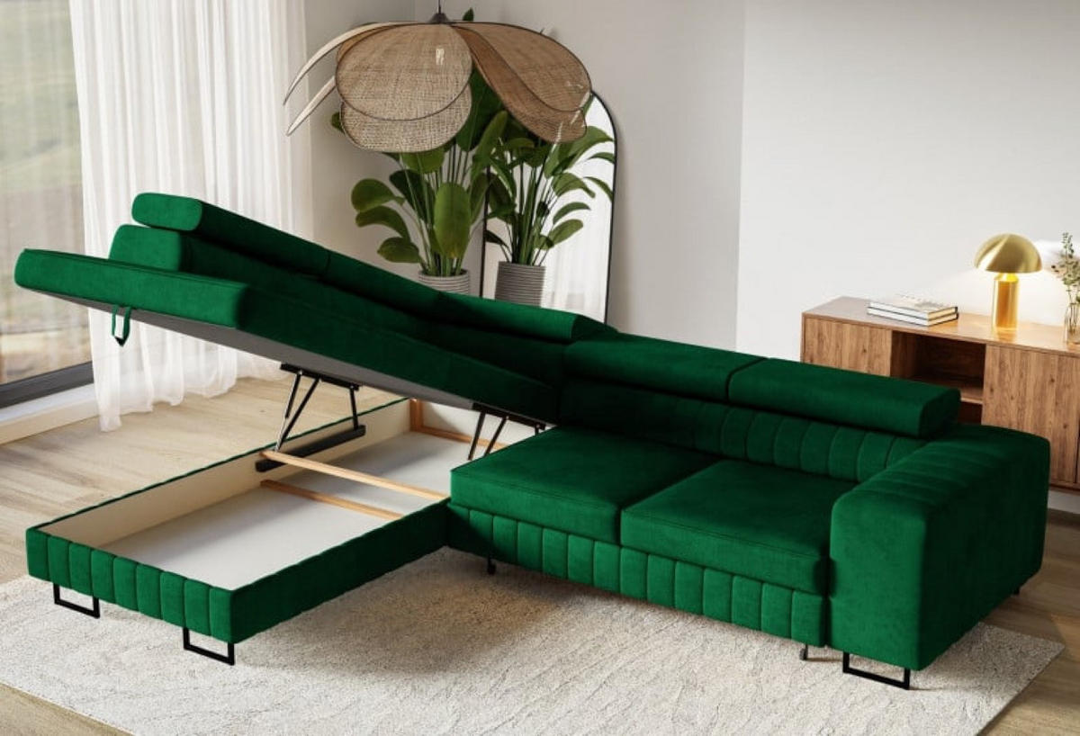 ECKSOFA Flaschengrün NOLA Mit Verstellbaren Kopfstützen Links - Grün, Textil (274/203cm) - Sepro Meble